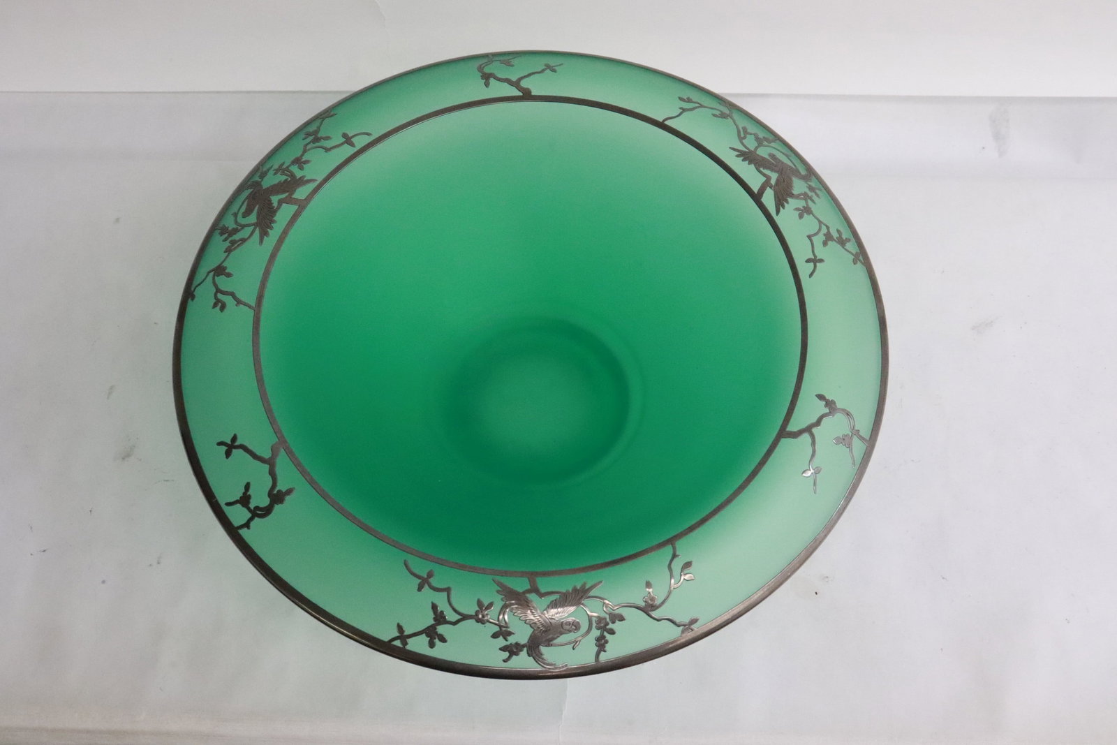 uranium glass punch bowl w/ silver overlay by Tiffin (1 of 8)
