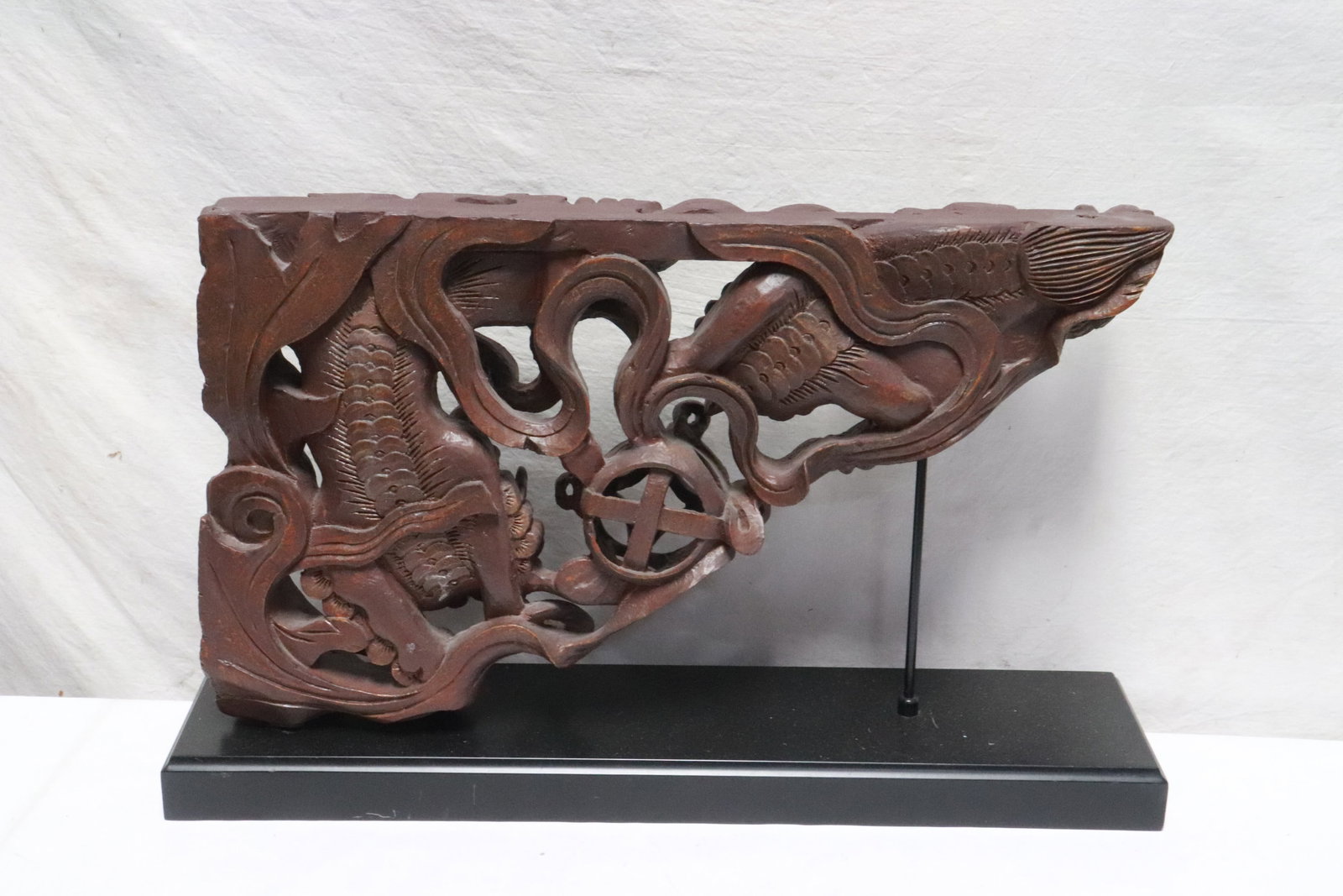 Chinese antique wood carved building ornament on stand (1 of 6)