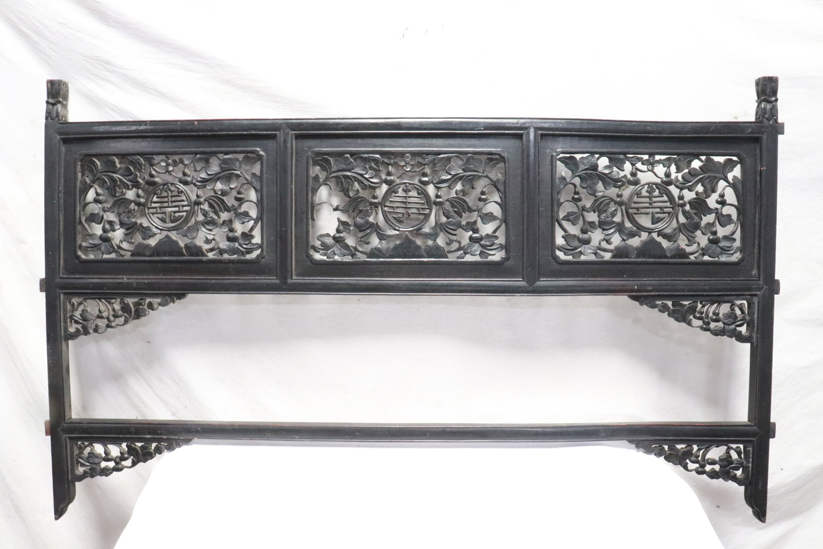Antique Chinese rosewood door ornament: Antique Chinese rosewood door ornament carved with bat motif decoration, minor loss, 32.1"x53.5"x1"