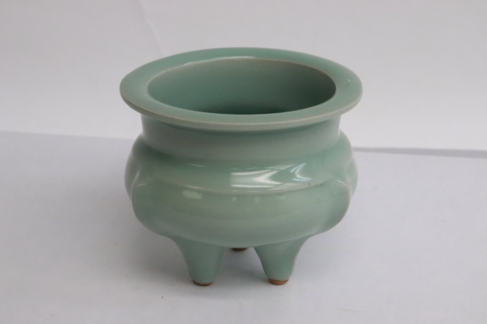 Chinese 19th century rosewood scholar box: Chinese 19th century celadon tripod censer, 3.3"x3.85"dia