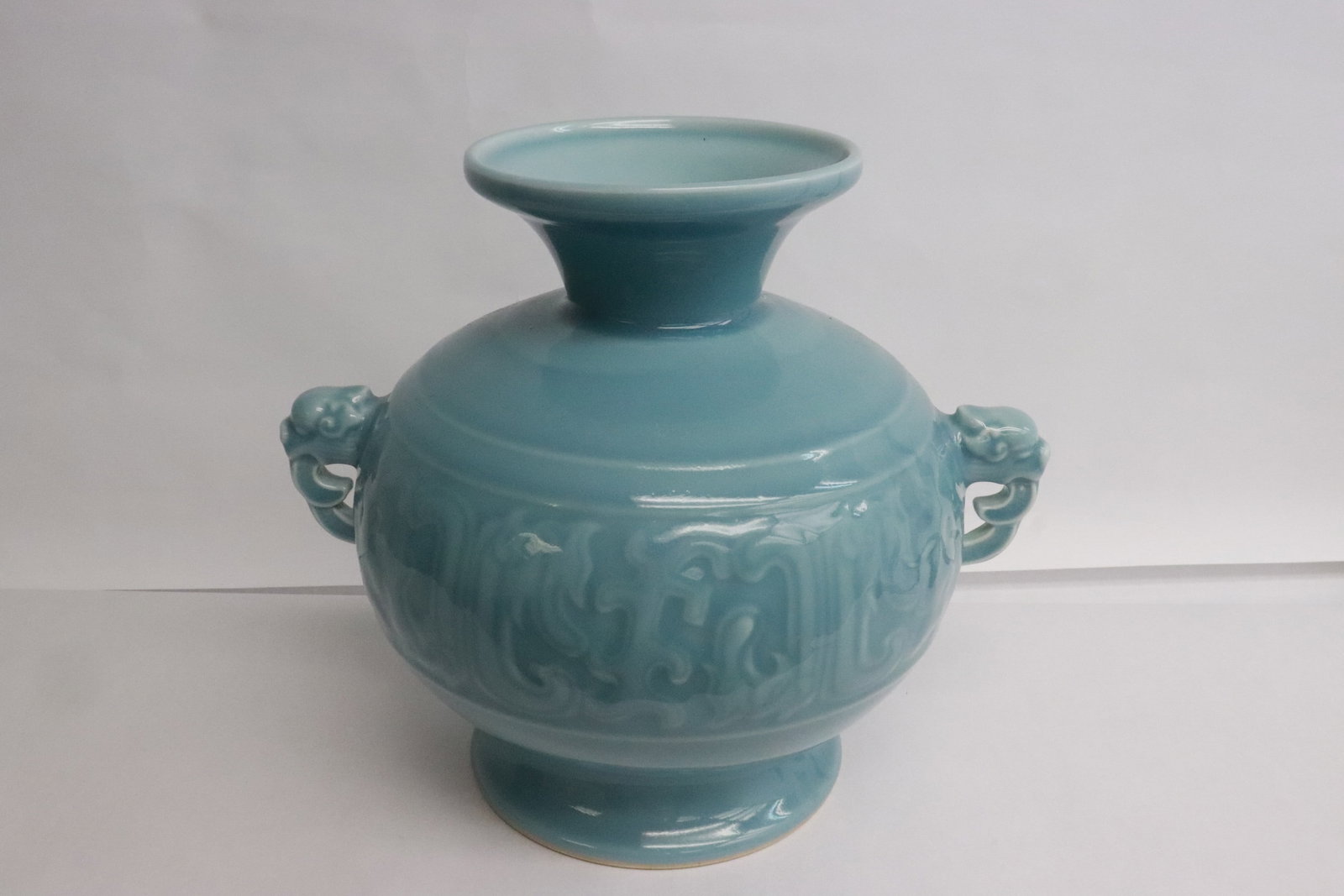Chinese sky blue porcelain handled jar (1 of 8)