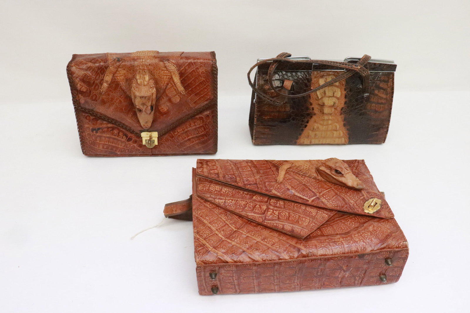 3 Chinese armadillo/ alligator lady's purses: 3 Chinese armadillo/ alligator lady's purses, 7.2"x11.15"x3.2" - 9"x11.4"x4.15"