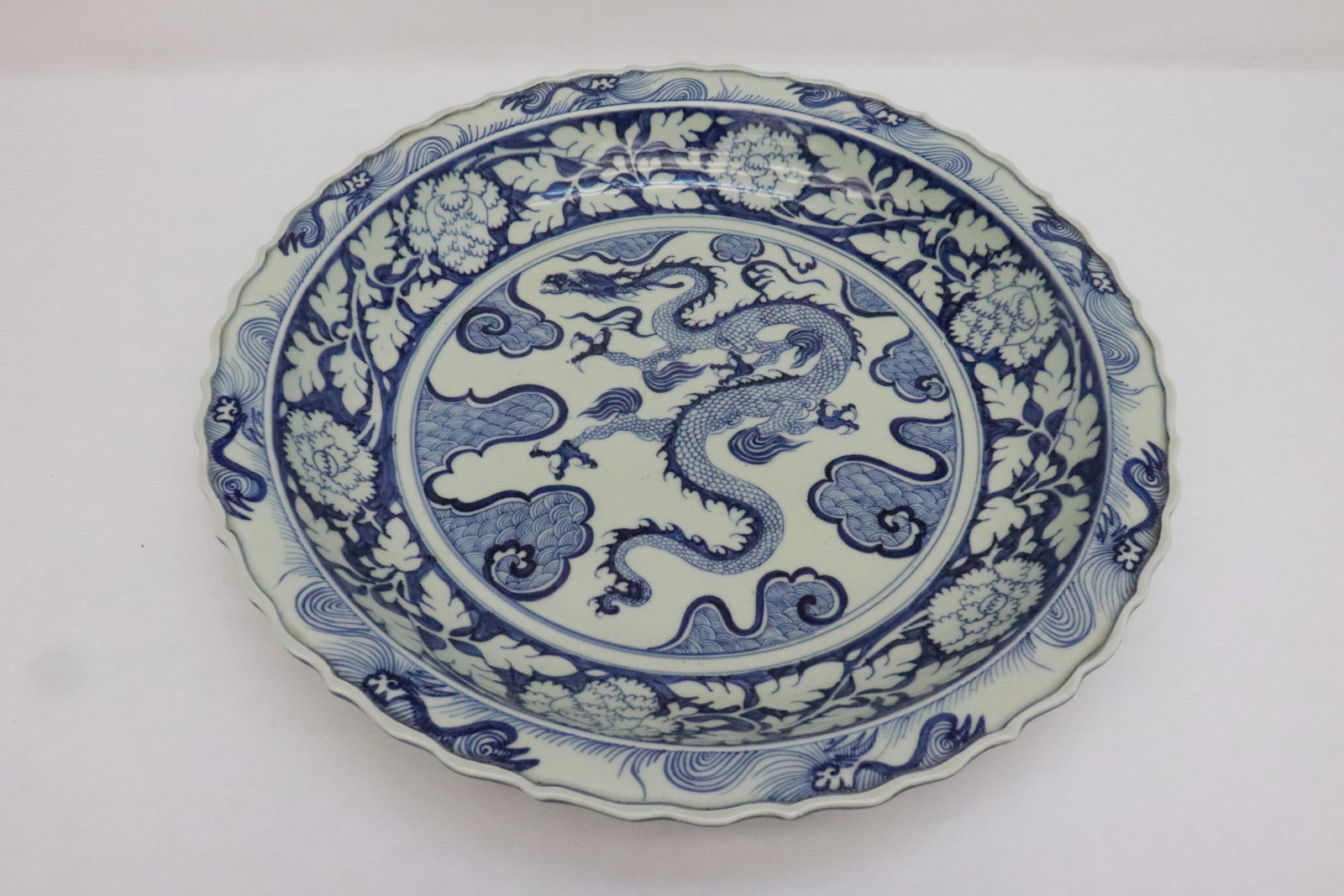 Chinese blue and white porcelain charger: Chinese blue and white porcelain charger, 2.8"x17.85"dia