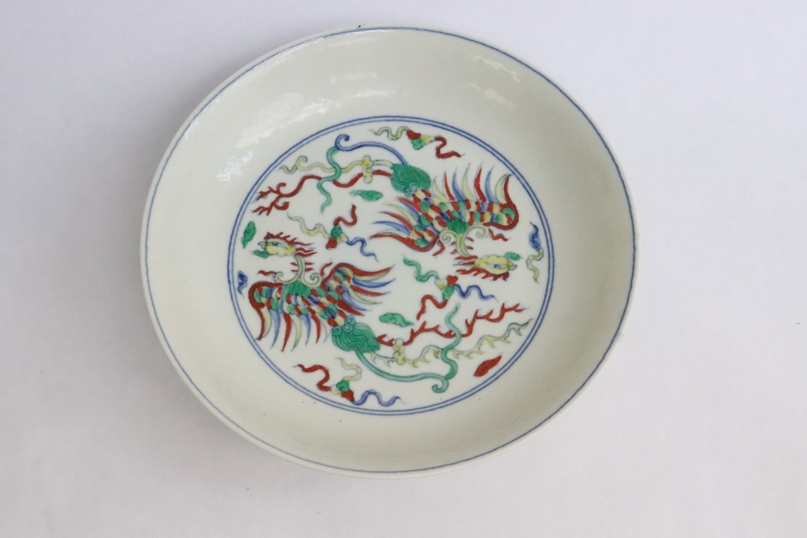 Chinese doucai porcelain plate: Chinese doucai porcelain plate, 1.75"x7.85dia