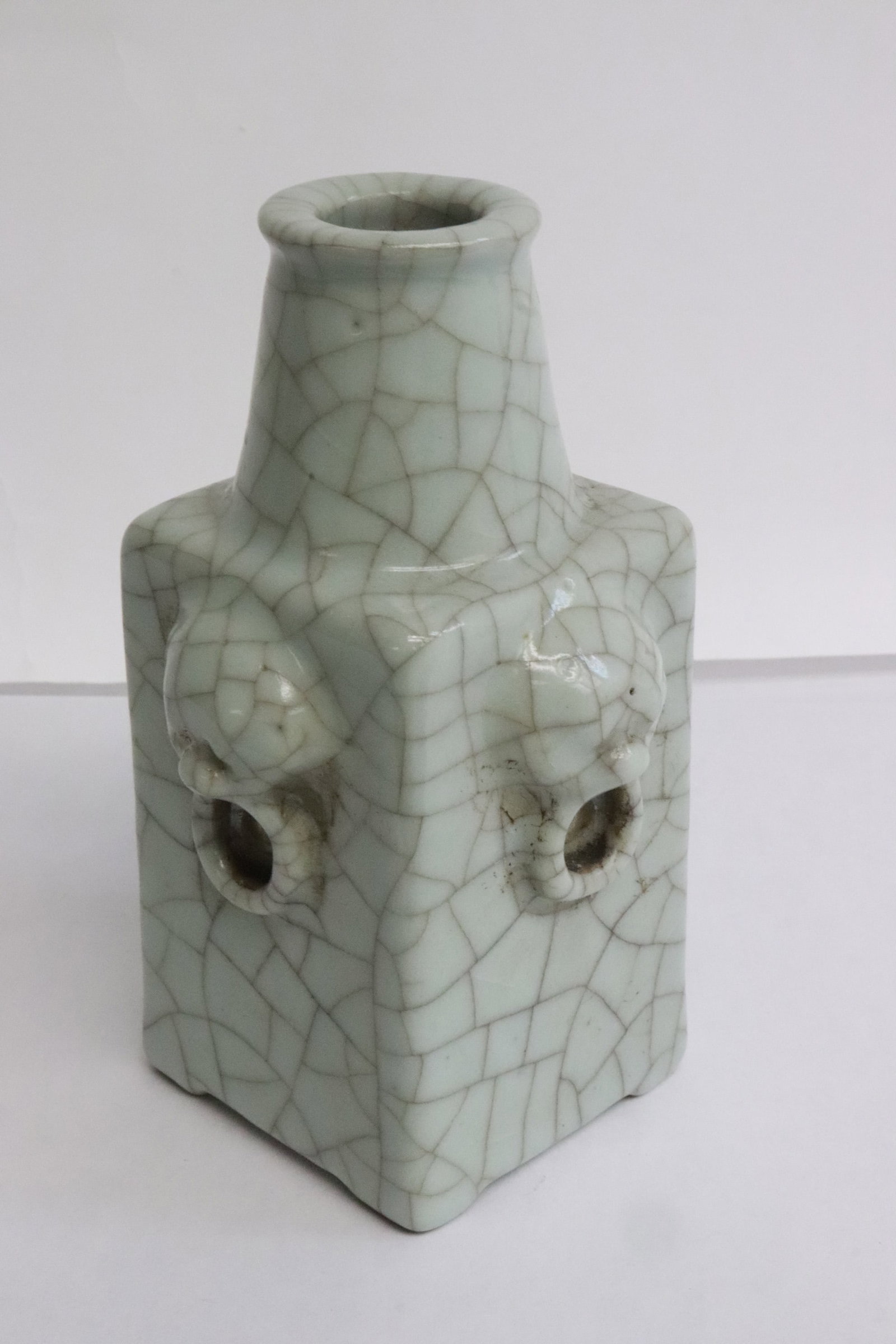Chinese unusual crackleware porcelain vase: Chinese unusual crackleware porcelain vase, 6.2"x3.85"x3.85"