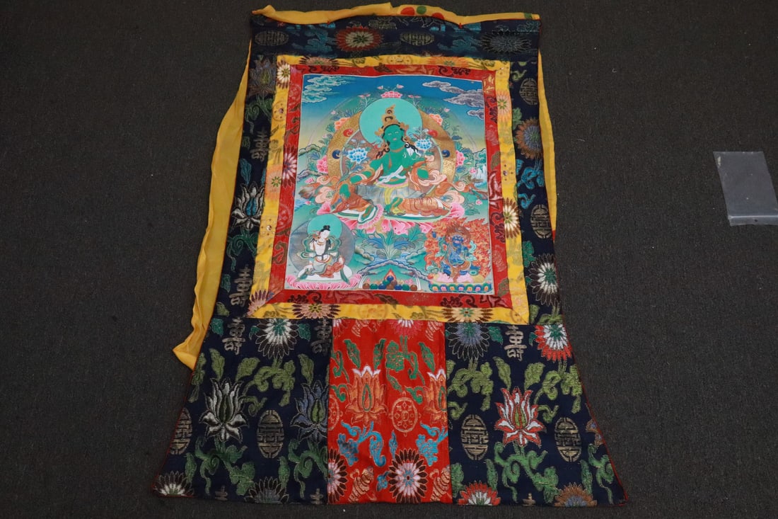 A Tibetan hand painted thangka: A Tibetan hand painted thangka, 41"x30"