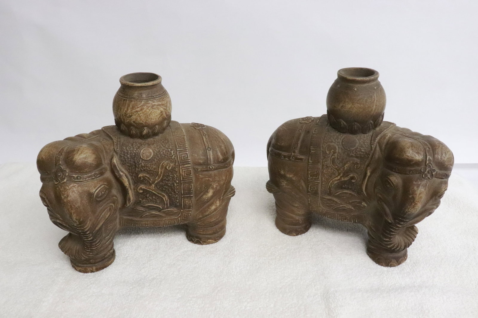 Pair Chinese brown glazed porcelain candle holders (1 of 7)