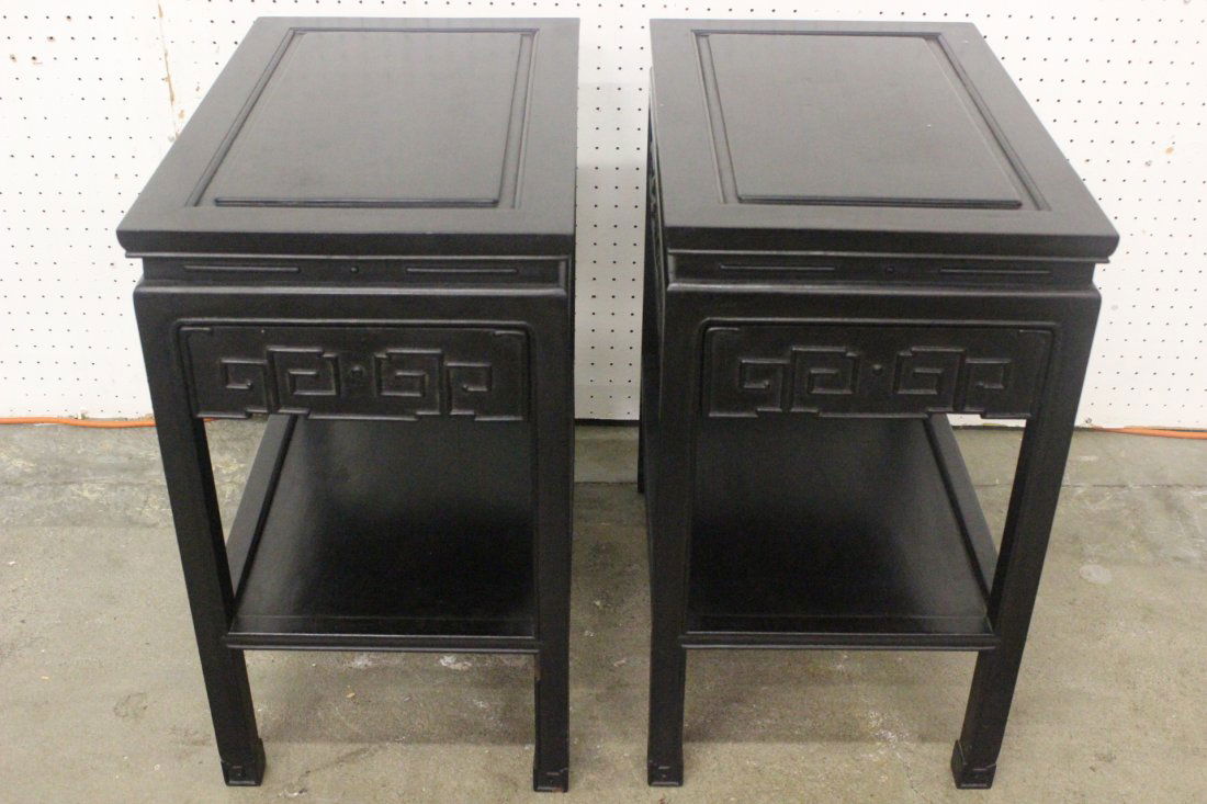 Pair Chinese dark rosewood 2-tier side tables: Pair Chinese dark rosewood 2-tier side tables, possibly zitan, 24"Hx14"x22" each