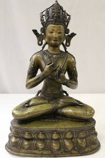 Important Chinese antique bronze seated Buddha: Important Chinese antique bronze sculpture depicting seated Buddha (possibly early Ming dynasty), 17.5"Hx11.1"x8.5"