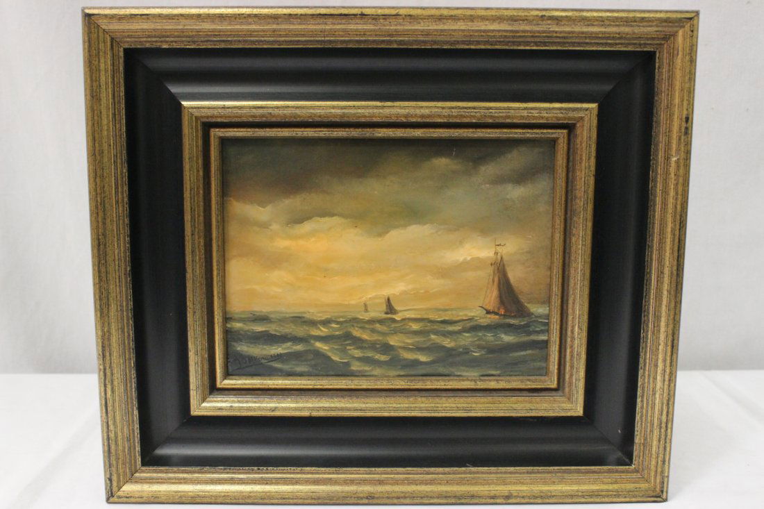 Dutch oil on board "seascape with sail": Dutch oil on board "seascape with sail", 6.75"x9.1"