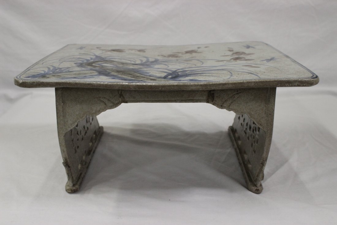 A rare Korean antique blue and white porcelain stools: A rare Korean antique blue and white porcelain stools (possible 18th century), 7.9"Hx12.55"x4.5"