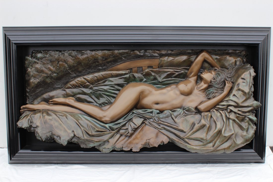 A 3-dimensional plaque by Bill Mack: A 3-dimensional plaque depicting nude girl by Bill Mack, 40.2"Hx77"x11"