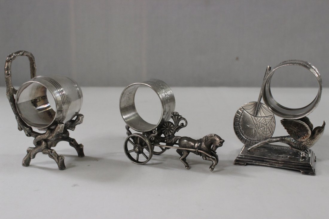 3 Victorian silverplate napkin rings: 3 Victorian silverplate napkin rings, 2.75"H, 3.5"H, 3.75"H