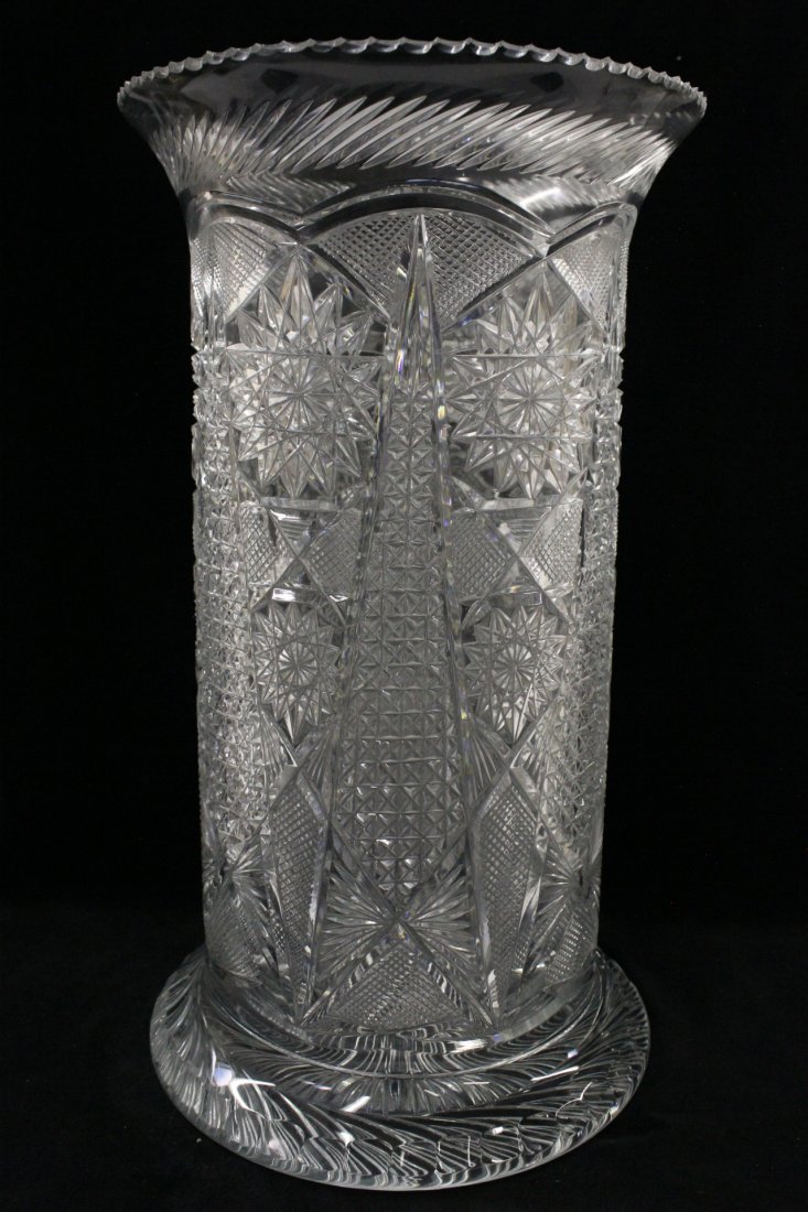 A fine cut crystal umbrella stand: A fine cut crystal umbrella stand, 17.85"Hx10.1"dia