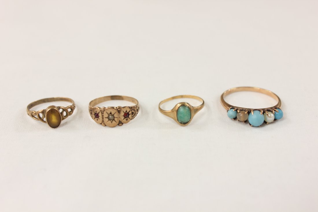 4 Victorian 10K gold rings: 4 Victorian 10K gold rings (size 5.25, 2.75, 1.5, 1.25), some for children, wt. 3.9gm