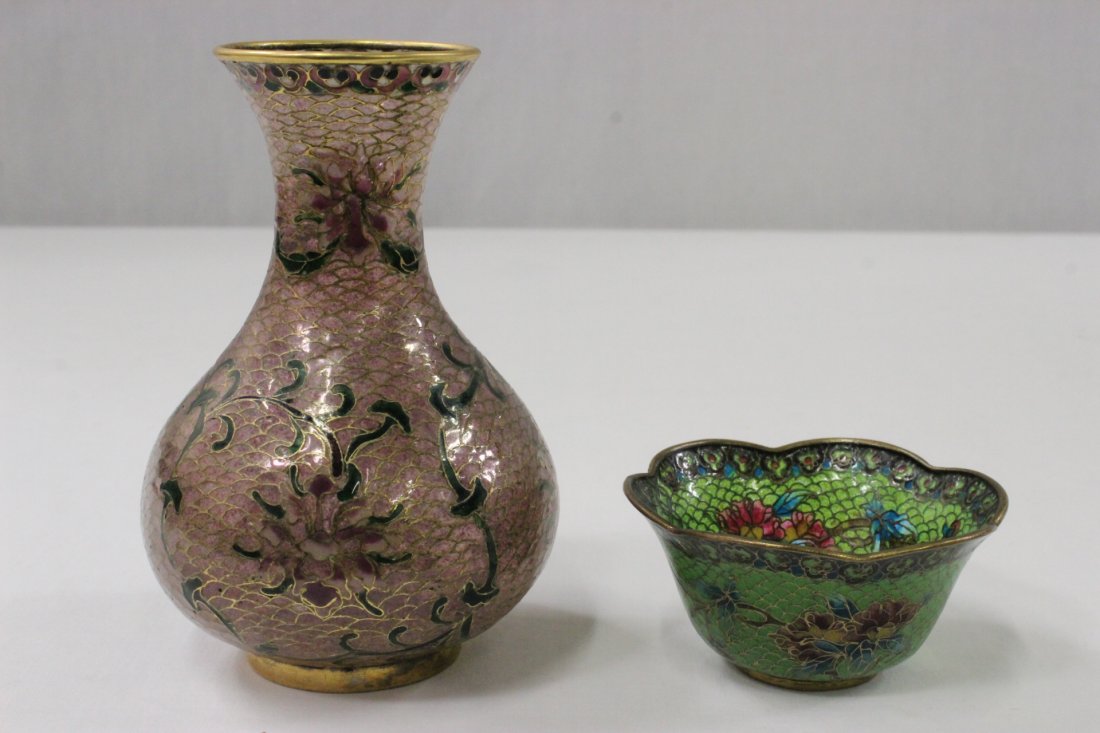 A plique a jour vase and a cup: A plique a jour vase (4.75"Hx3"dia) and a cup (1.45"Hx3"dia)