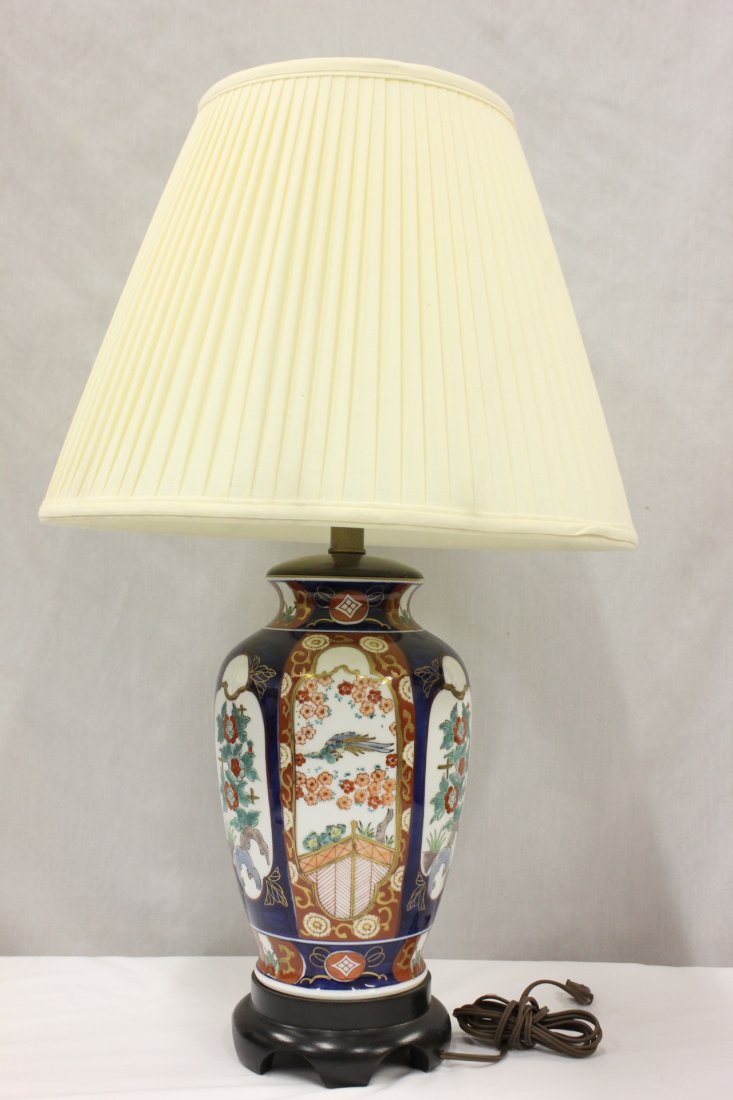 Japanese antique Imari vase made as a lamp: Japanese antique Imari vase (12"Hx5.5"dia) made as a lamp (28"Hx17.3"dia)
