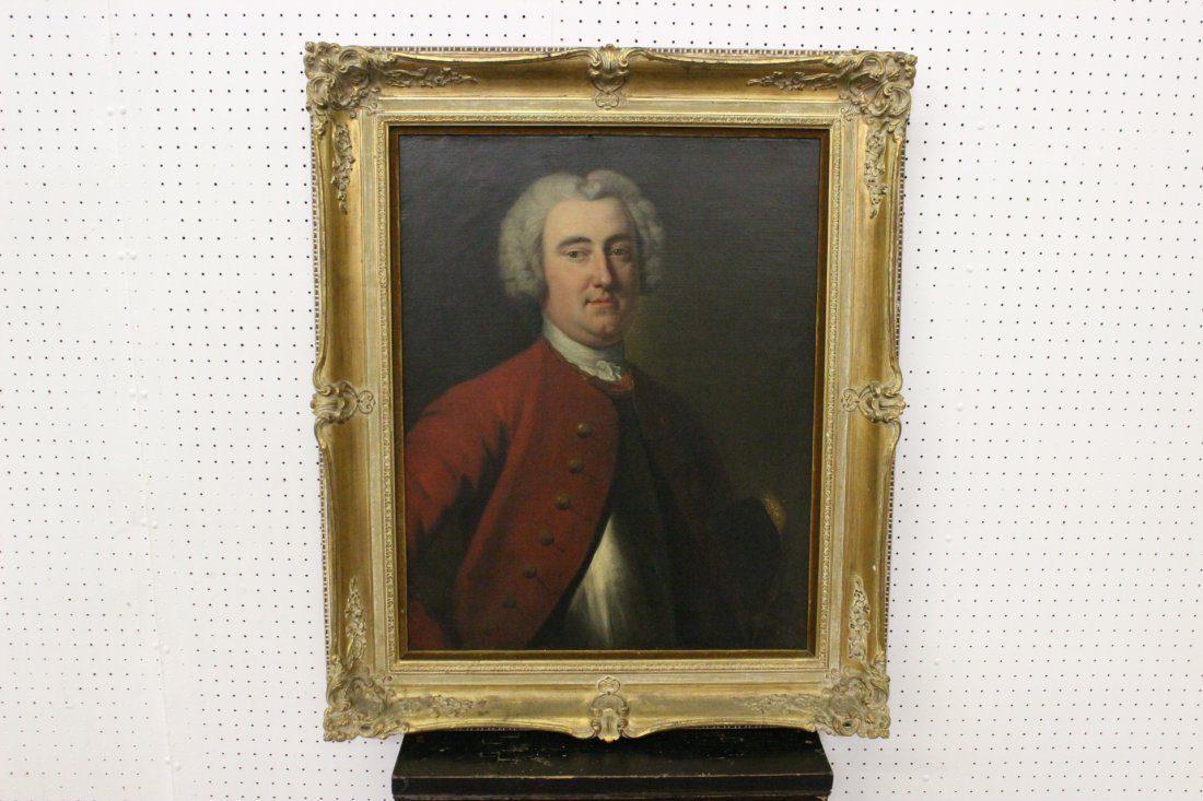 Early 19th century oil on canvas painting: Early 19th century oil on canvas painting (28.75"x22.75") depicting portrait of gentleman, unsigned, relined. This painting was original in the collection of Sir Henry Felix Clay Bart