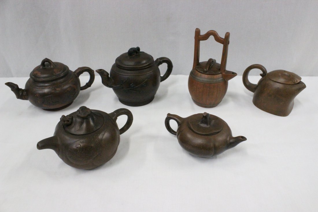 6 Yixing teapot: 6 Yixing teapot, 3"H, 3.3"H, 3.6"H, 4.25"H, 4.75"H, 6.5"H