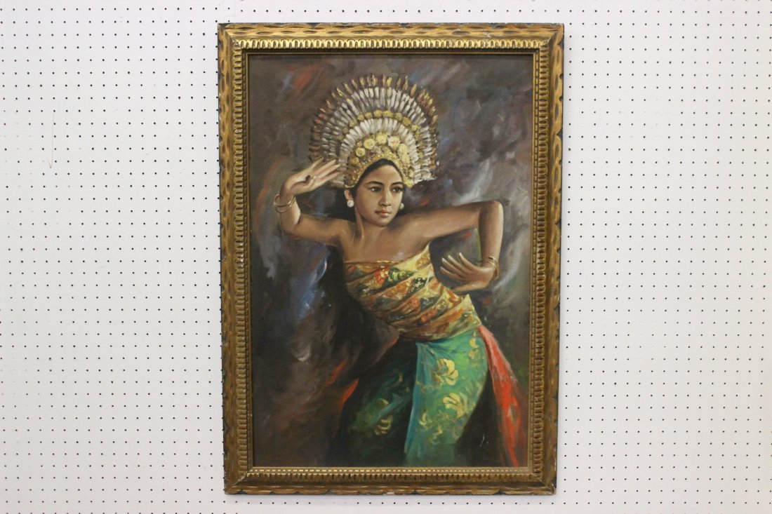 Oil on board by Indonesia artist S. Toyo: Oil on board "ceremonial dancer" by Indonesia artist S. Toyo (1935 - 2000), 33"x22.25"