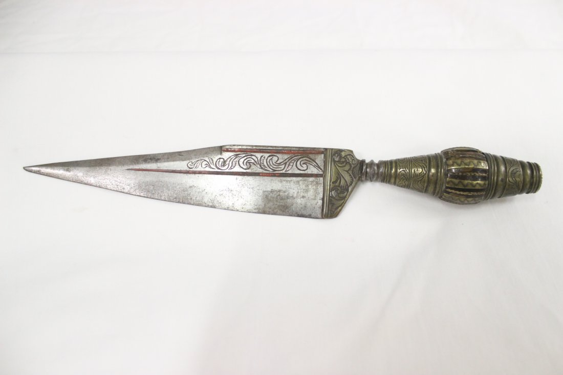 An Islamic dagger with bronze handle: An Islamic dagger with bronze handle, 10.4"L