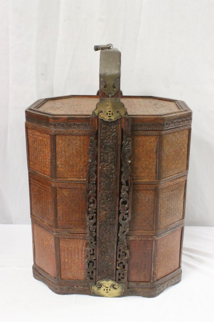 Chinese bamboo stackable storage box: Chinese bamboo stackable storage box, 24.5"Hx16"x13.35"