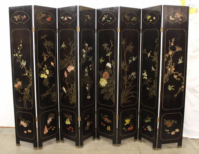 Chinese 8 Panel Black Lacquer Room Divider