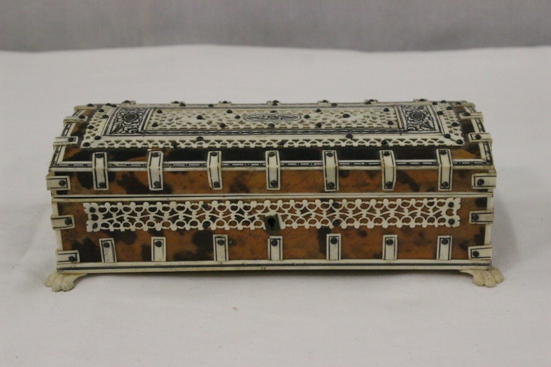 A rare whale bone and tortoise shell box: A rare whale bone and tortoise shell box, 2.5"Hx8.5"x4"