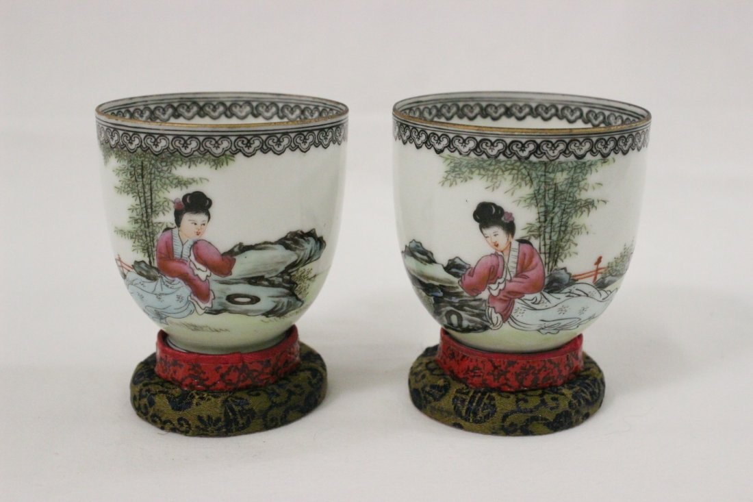 2 famille rose egg shell porcelain cups: 2 famille rose egg shell porcelain cups (2.6"Hx2.5"dia each)