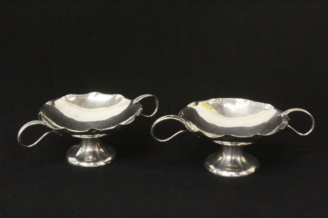 Pr Chinese antique silver compote by Wang Hing: Pair Chinese antique export silver nut compote (1.8"Hx5.4"x3.5") by Wang Hing, wt. 125gm