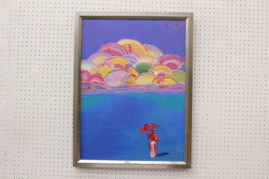 Oil on canvas signed Max for Peter Max: Oil on canvas "abstract landscape with people" signed Max for Peter Max, 30.5"x22.5"