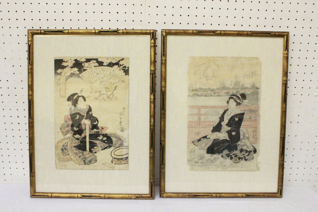 2 antique Japanese w/b prints by Utagawa Kunisada: 2 antique Japanese woodblock prints (14.5"x9.5" each) by Utagawa Kunisada