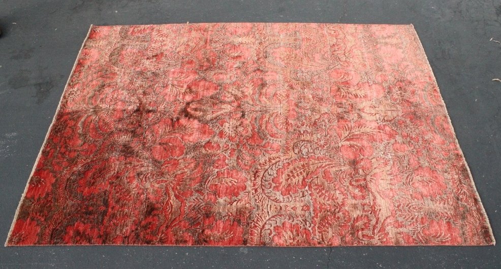 A vintage hand made Turkish rug: A vintage burgundy background hand made Turkish rug, 97"x87.5"