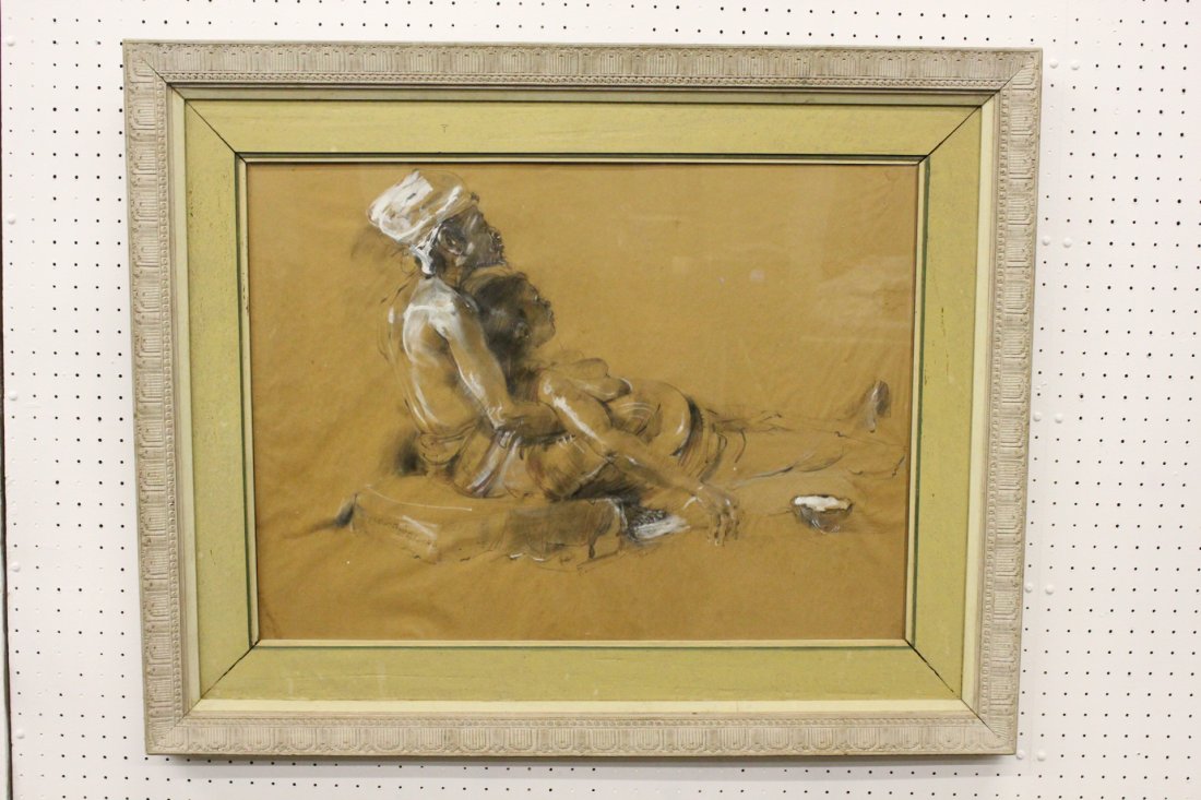 signed and dated painting by Antonio Blanco w/letter: An important charcoal/watercolor/gauche on paper "man caring for his wife" by New York/California/Indonesia artist Antonio Blanco (1911-1999), the painting is signed and dated 1957, together with arti