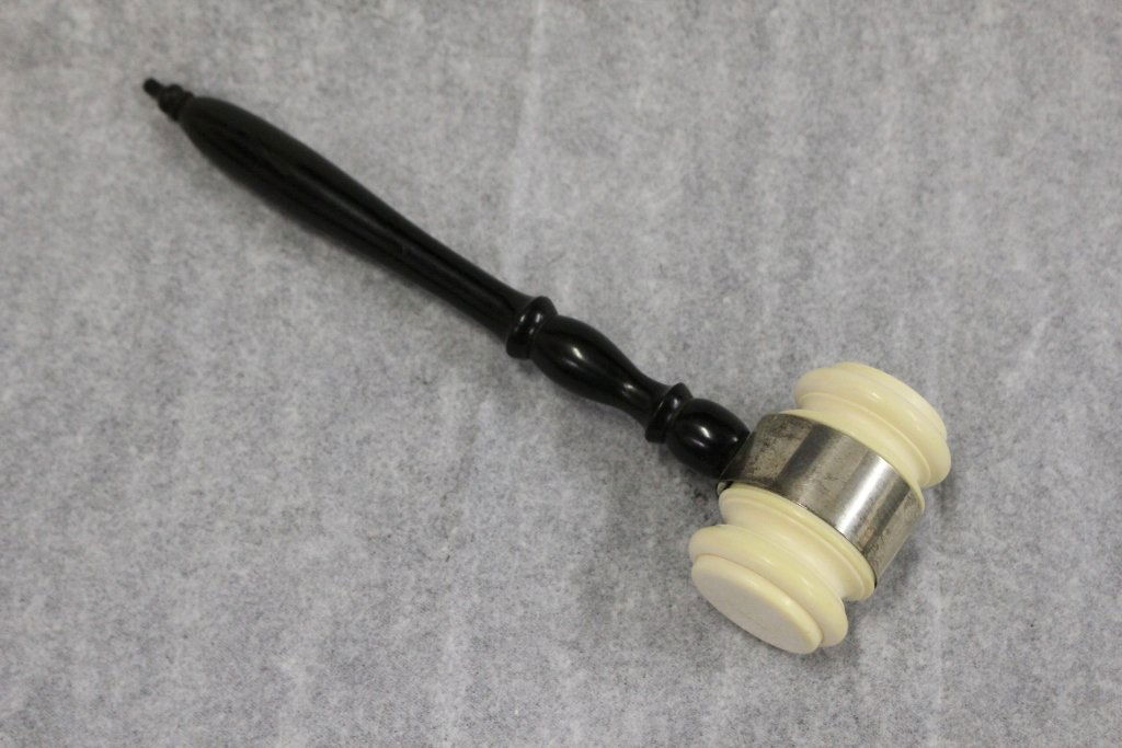 Unusual rosewood gavel with ivory hammer: Unusual rosewood gavel with ivory hammer (2.5"Lx1.5"dia), NO INTERNATIONAL SHIPPING OF IVORY