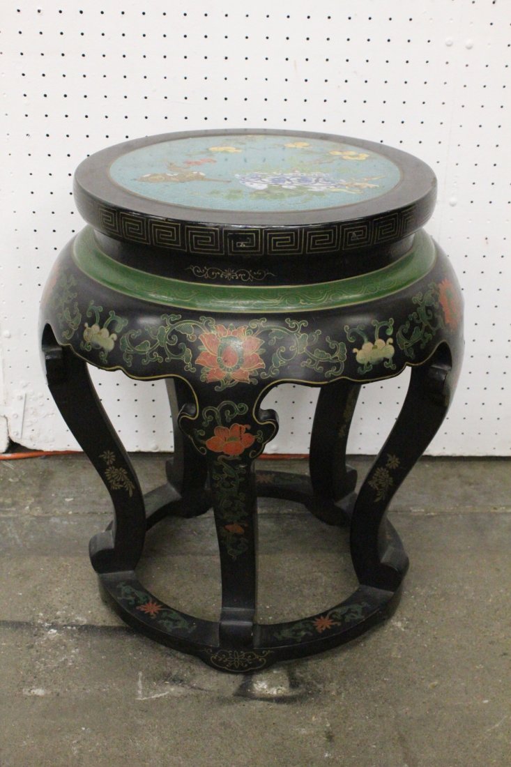 Chinese drum stool with cloisonné top: Chinese drum stool with cloisonné top, 21"Hx18.5"dia.
