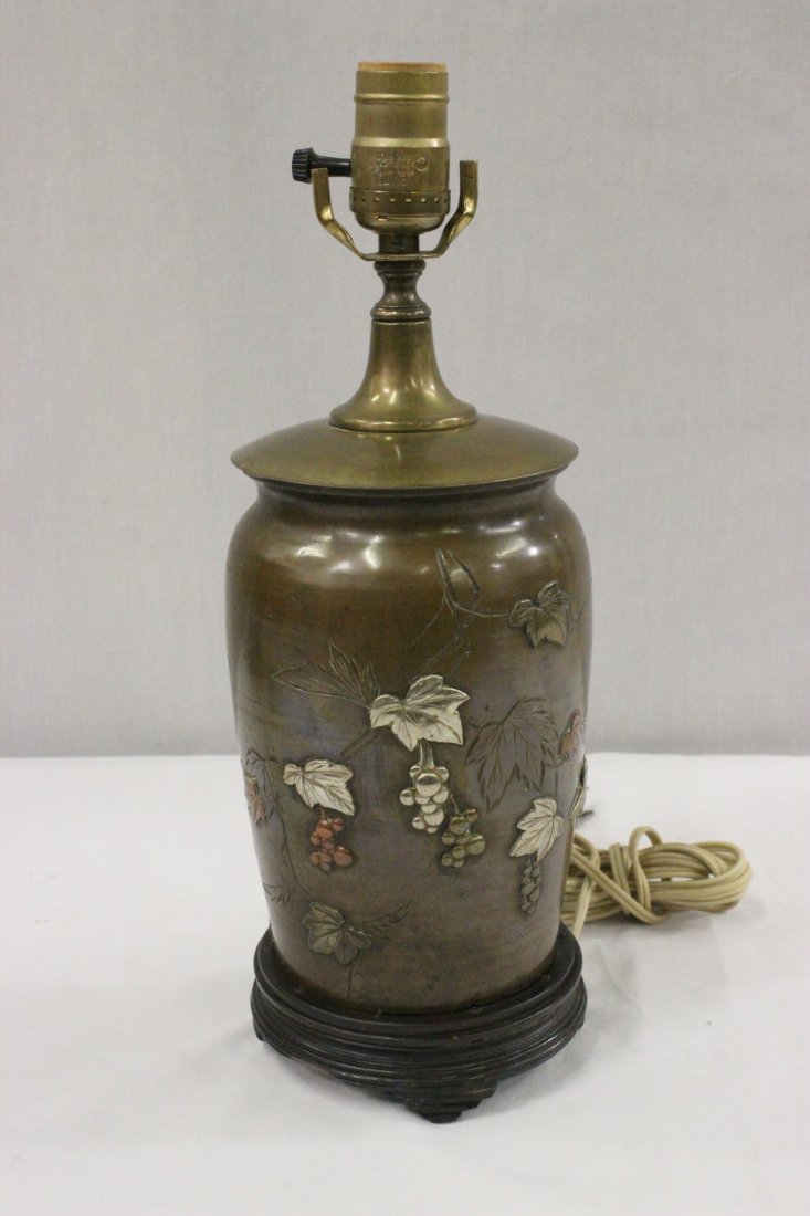 Japanese antique mixed metal vase made as a lamp: A beautiful Japanese antique mixed metal vase made as a lamp (15"Hx5"dia.)