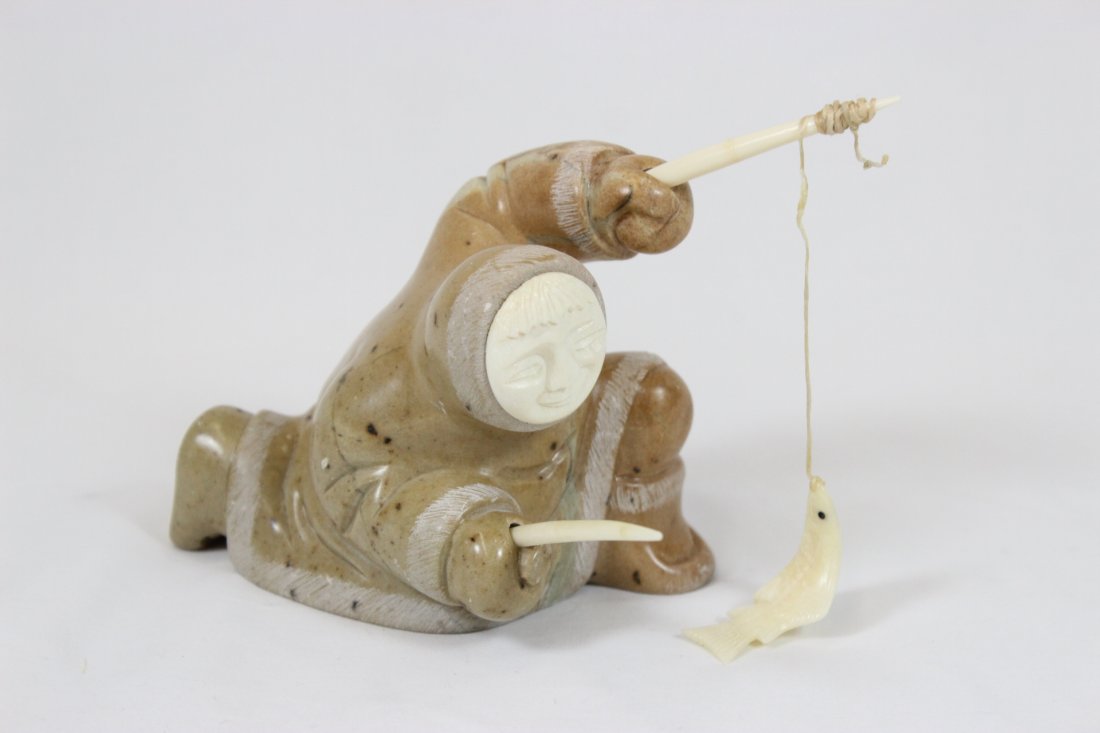 Eskimo stone carving with ivory finial (1 of 10)