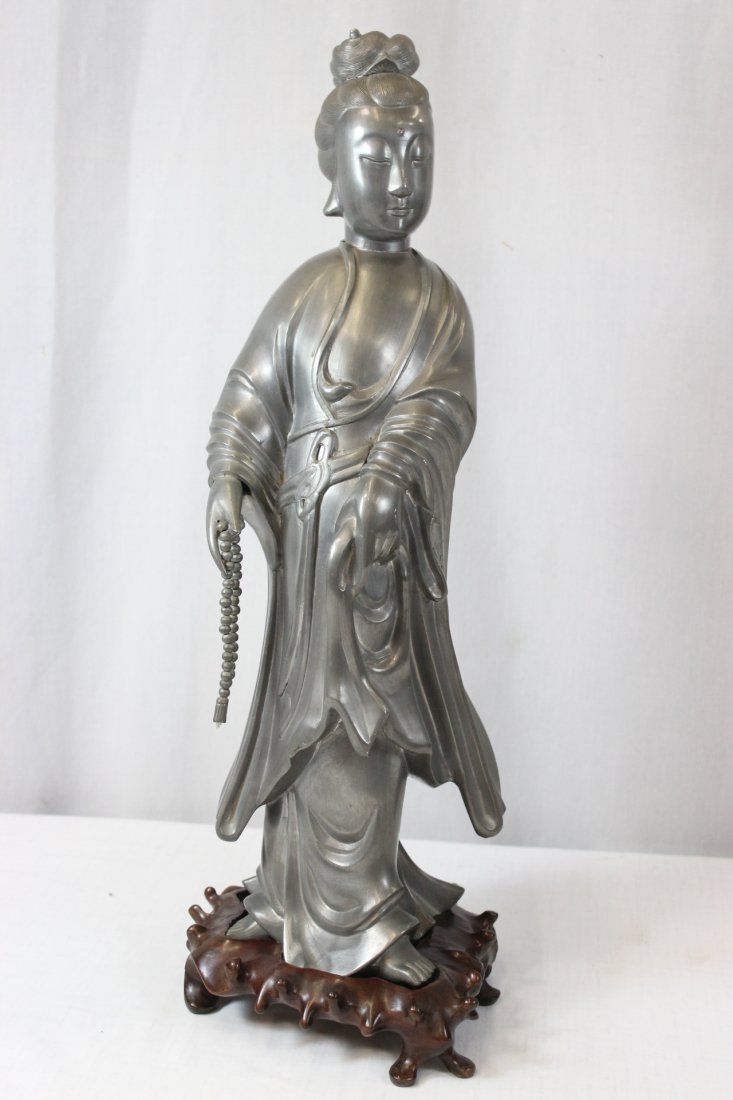 Chinese pewter sculpture of Guanyin with stand (1 of 10)