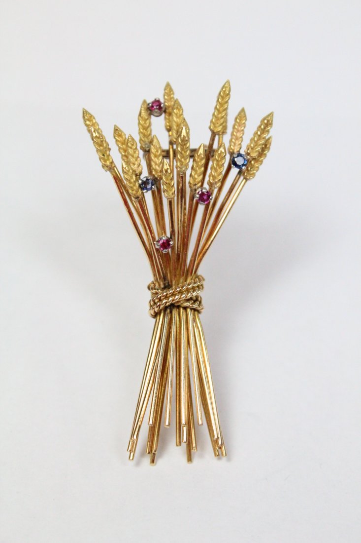 French 18K brooch set with rubies & sapphires (1 of 9)