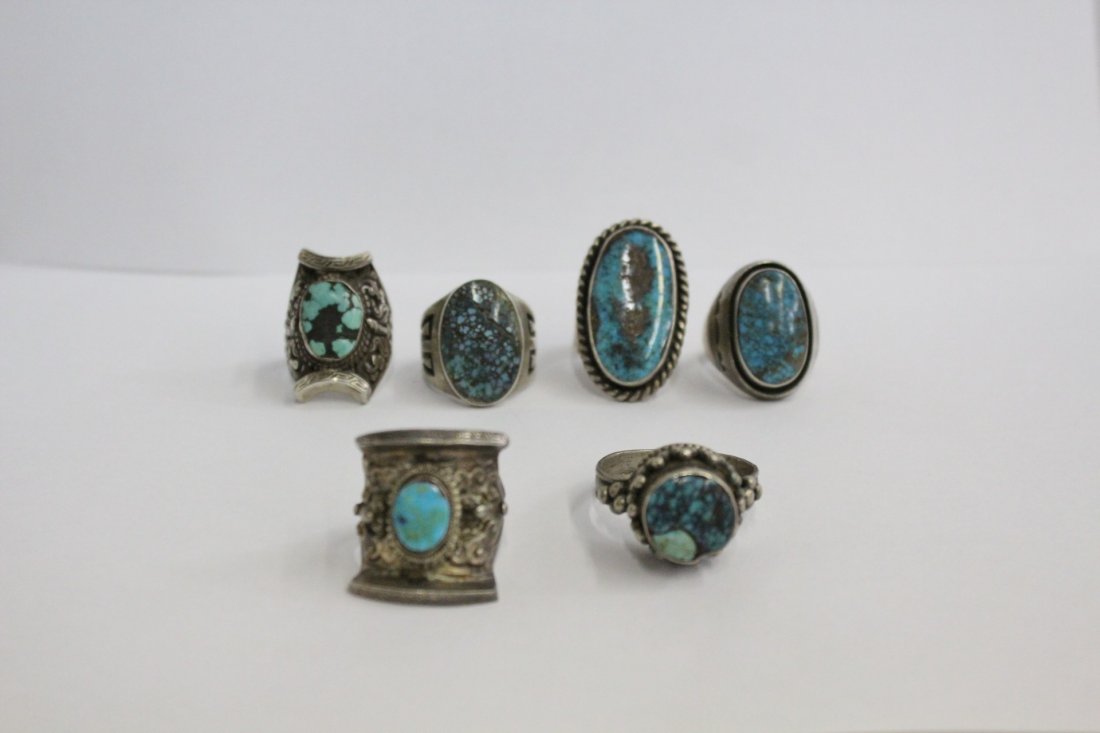 6 vintage silver rings with turquoise (1 of 10)