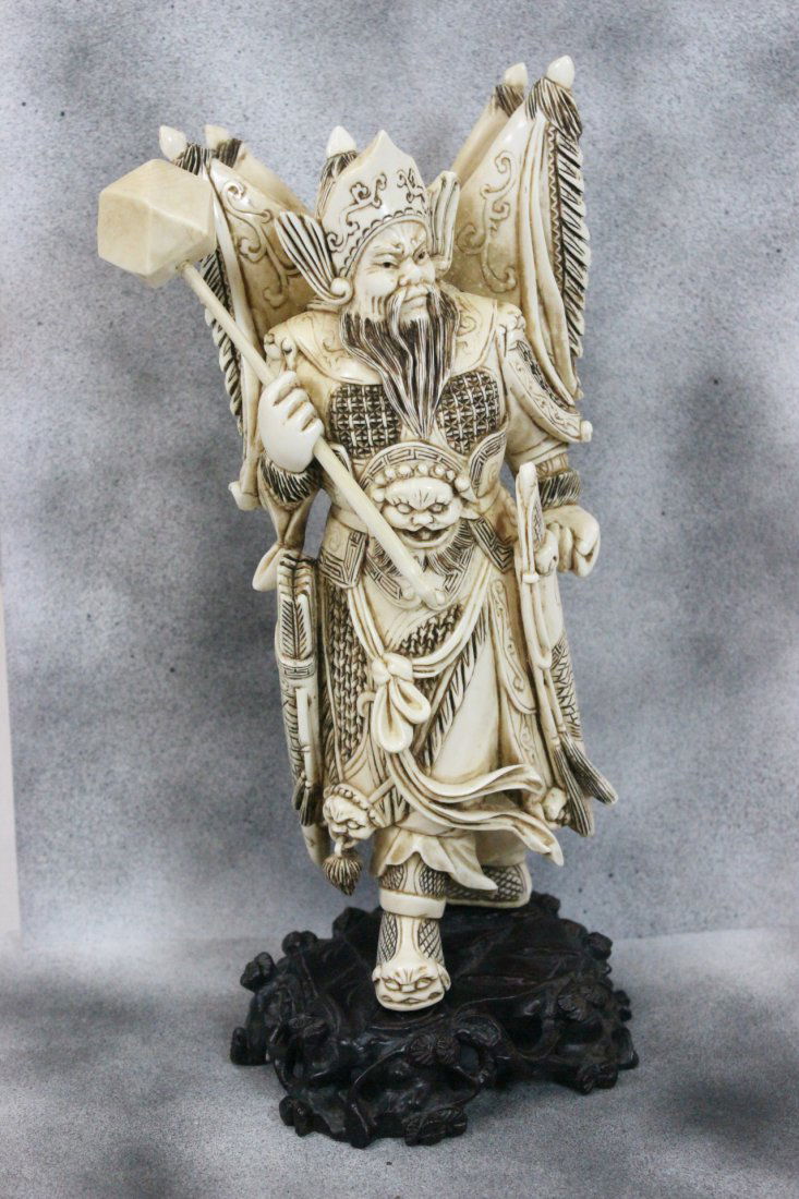 Chinese antique ivory carving on rosewood stand (1 of 10)