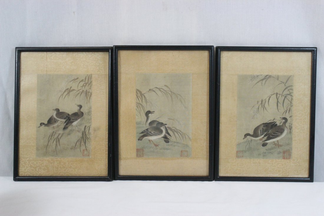 3 Chinese antique w/c on silk, artist & collector seals (1 of 9)