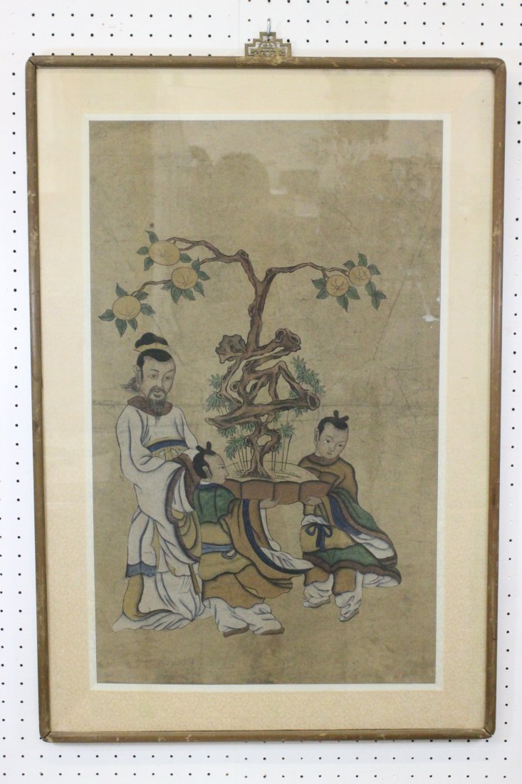 Korean 19th c. folk art w/c on rice paper painting (1 of 10)