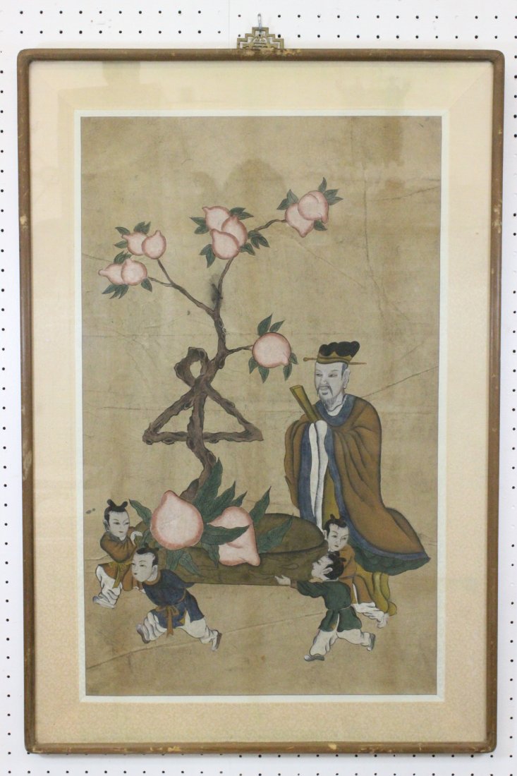 Korean 19th c. folk art w/c on rice paper painting (1 of 9)