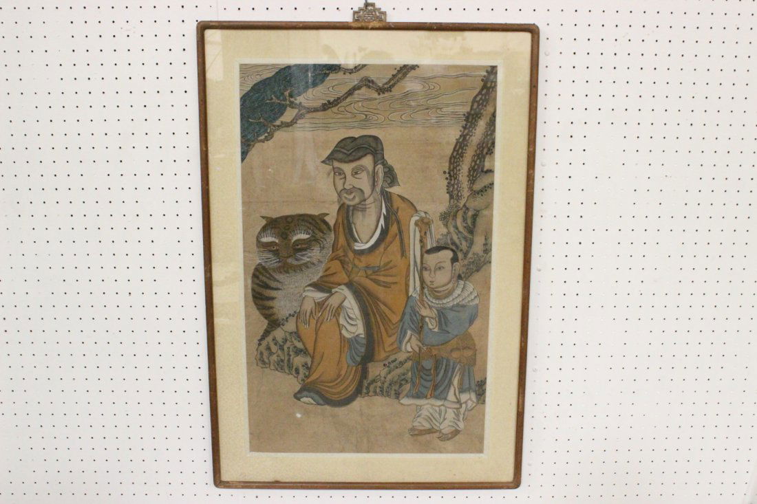 Korean 19th c. folk art w/c on rice paper painting (1 of 10)