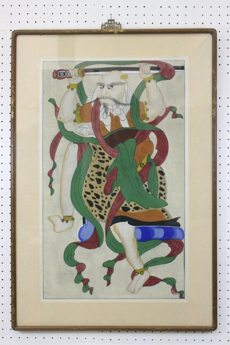 Korean 19th c. folk art w/c on rice paper painting (1 of 10)