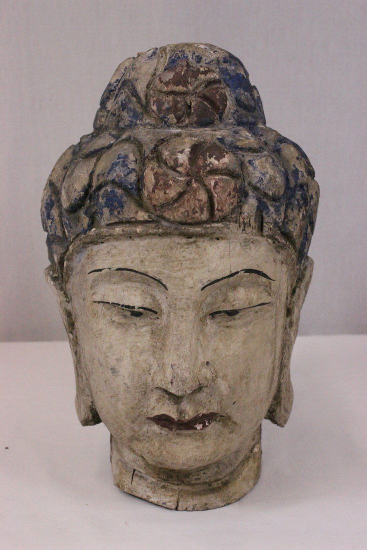 Chinese antique wood carved Buddha head (1 of 9)