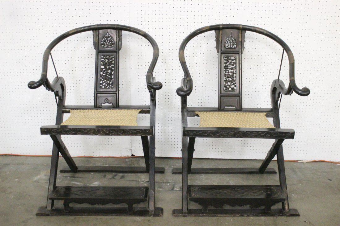 Pr Chinese antique rosewood folding chairs (1 of 10)