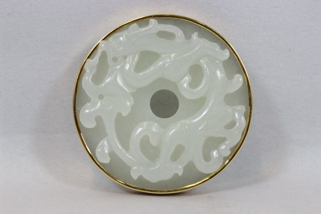 Chinese antique white hetian jade pei w/18K bezel (1 of 10)